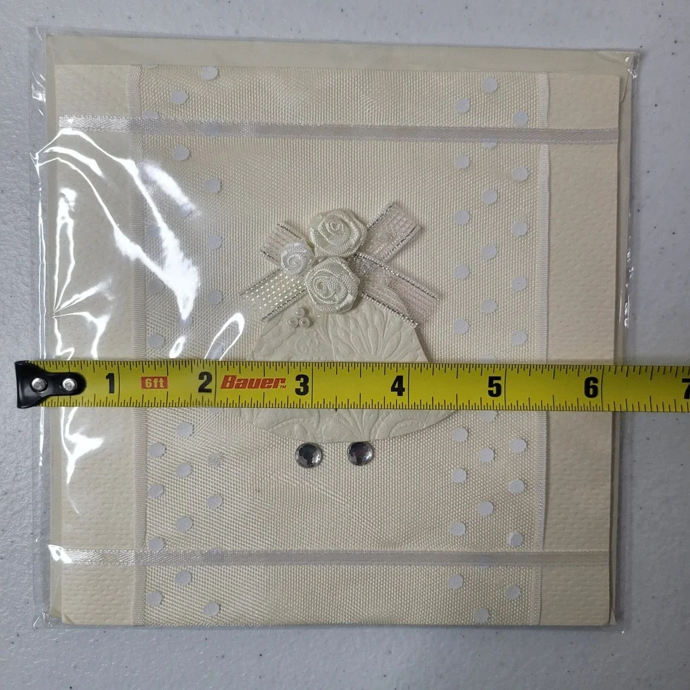 Paper Magic Group Wedding Greeting‎ Card Cream Bells Ribbon Rhinestones 6X6